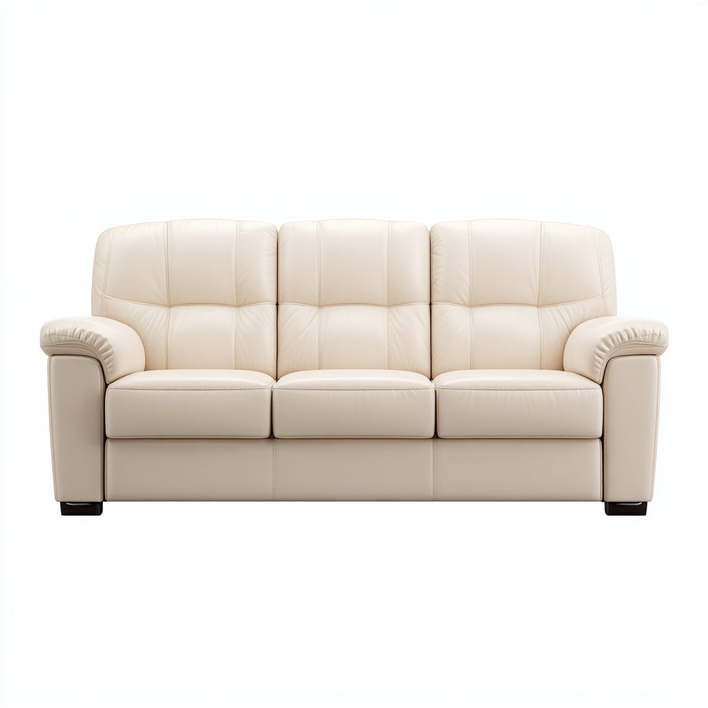 Sofá lineal de 3 plazas en cuero sintético - 200x85x95 cm - color crema - diseño contemporáneo - uso en salón