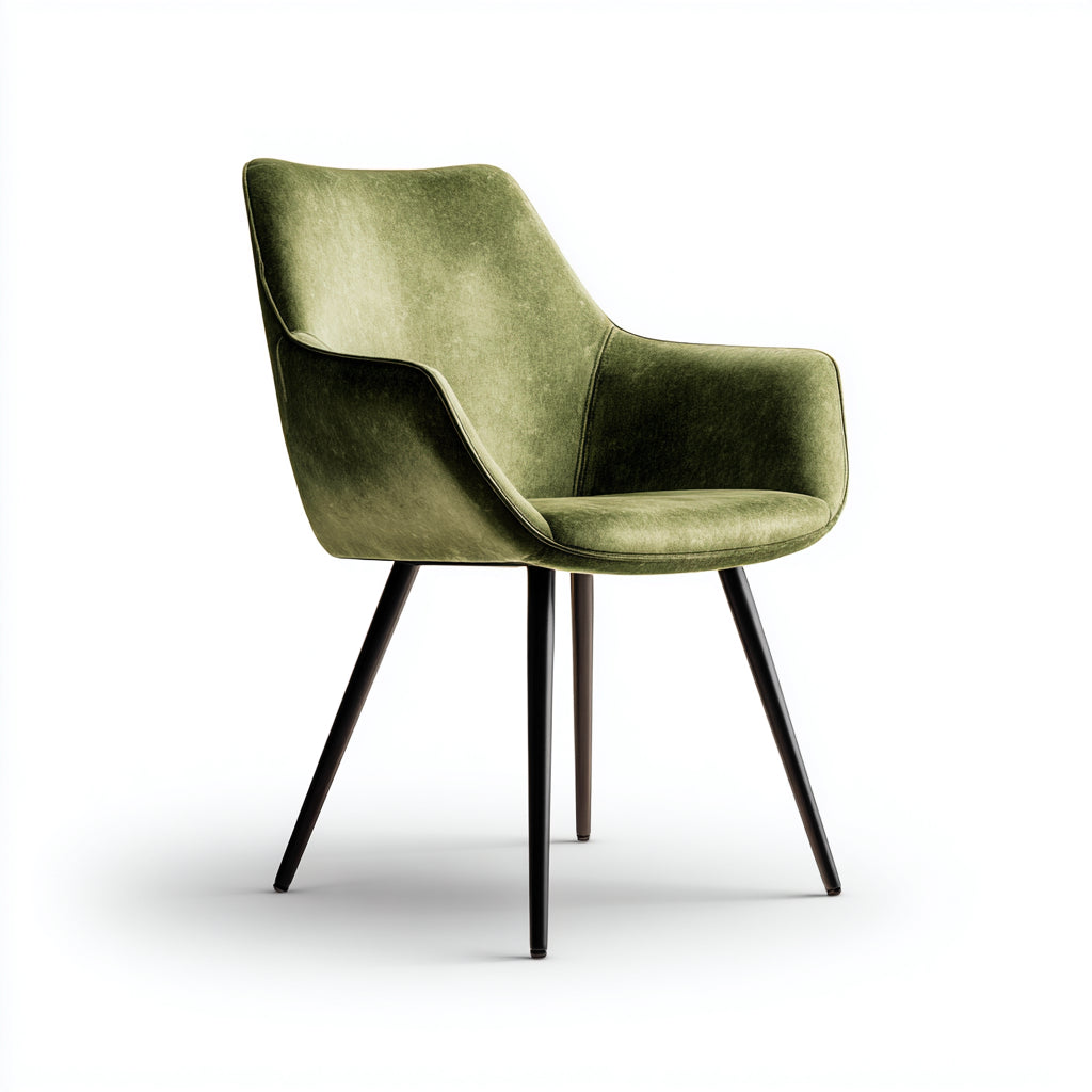 Silla de comedor tapizada en terciopelo 55x59x88 cm - verde oliva y negro - diseño contemporáneo con reposabrazos para comedor
