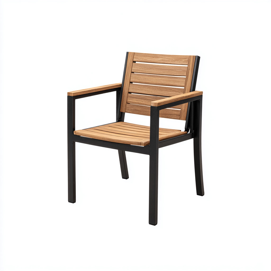 Silla de jardín aluminio y madera 58x60x88 cm - negro-madera - estilo natural apta para exterior