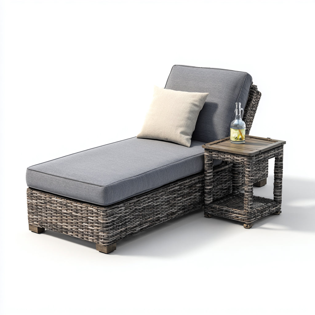 Tumbona de jardín ratán sintético 200x68x92 cm - gris - diseño reclinable