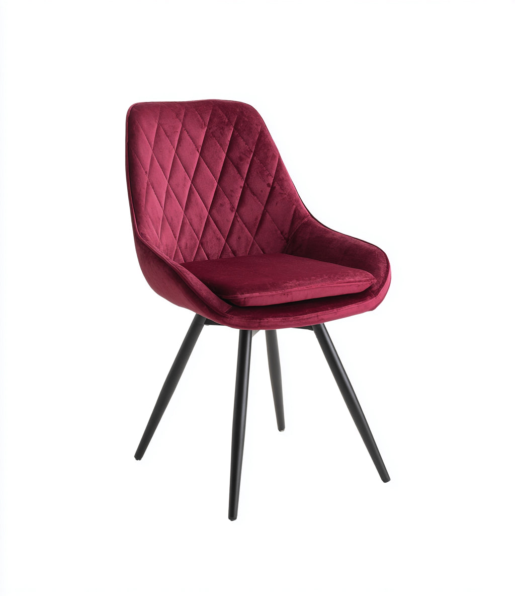 Silla de comedor tapizada en terciopelo 49x56x84 cm - burdeos y negro - diseño moderno con patas metálicas para comedor