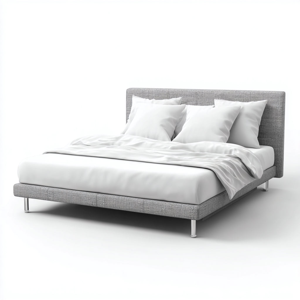 Cama matrimonial tapizada en tela 200x180x95 cm - gris claro - diseño moderno - apta para dormitorio