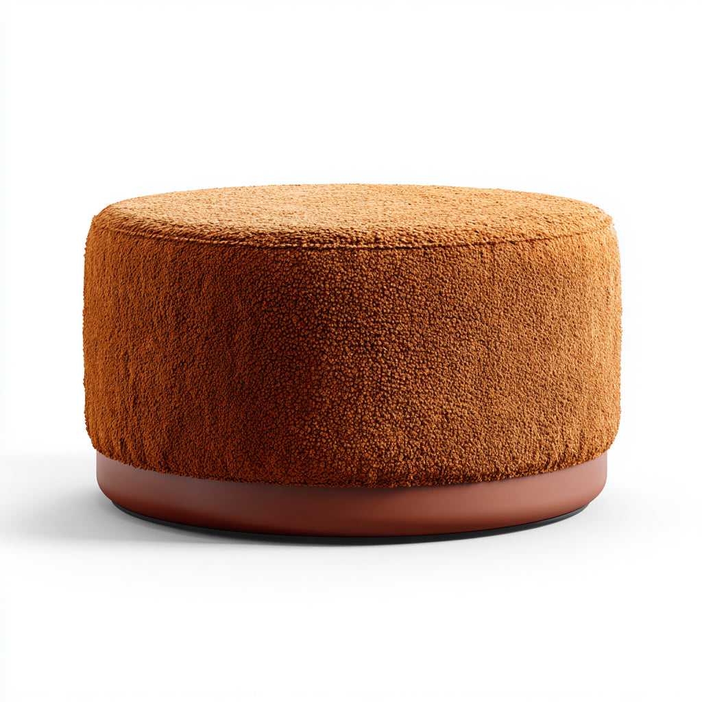Reposapiés - tejido bouclé-madera lacada - 60x60x35 cm - marrón-naranja - estilo moderno
