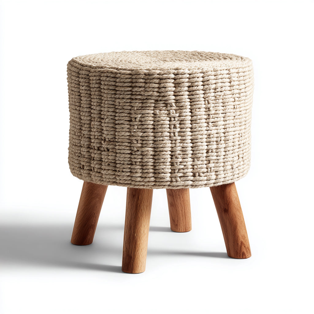 Reposapiés - yute - 36x36x42 cm - beige - diseño natural