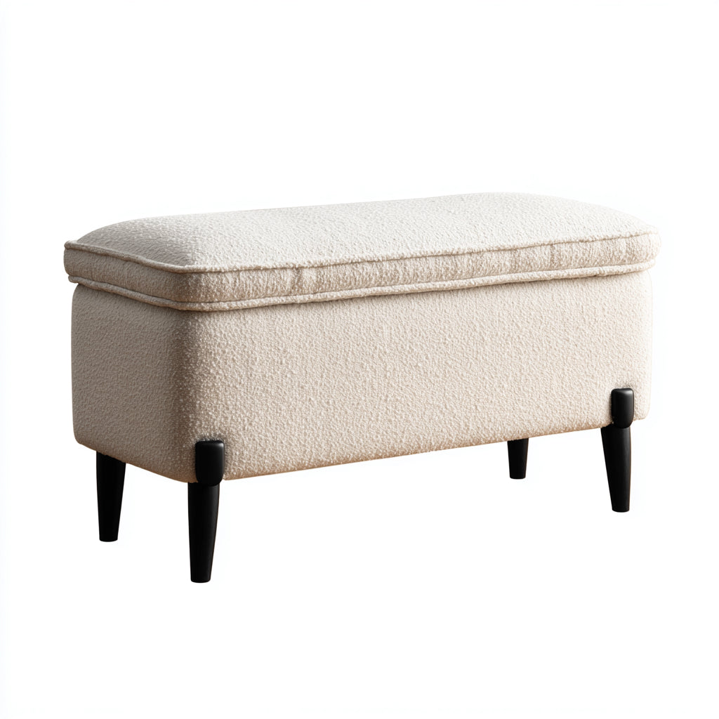 Banco de entrada tela y madera 90x38x47 cm - beige - negro - diseño moderno apto para recibidor