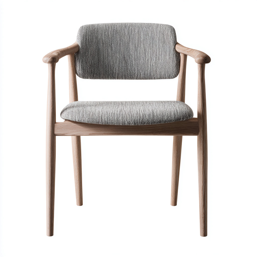 Silla de comedor con reposabrazos de madera y asiento tapizado 52x55x80 cm - roble natural y gris claro - estilo escandinavo moderno para comedor