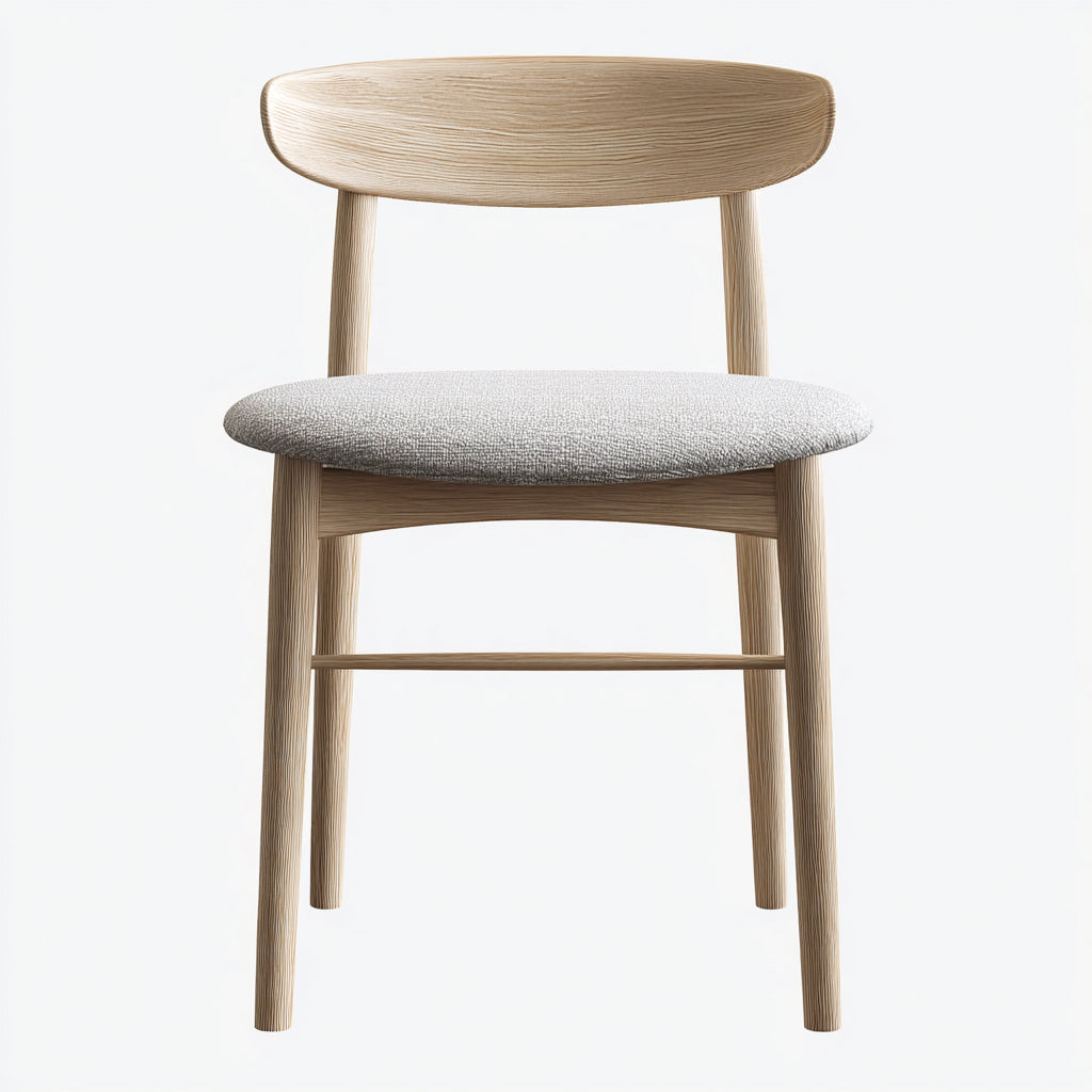Silla de comedor de madera maciza con asiento tapizado 46x50x80 cm - roble natural y gris claro - estilo escandinavo minimalista para comedor