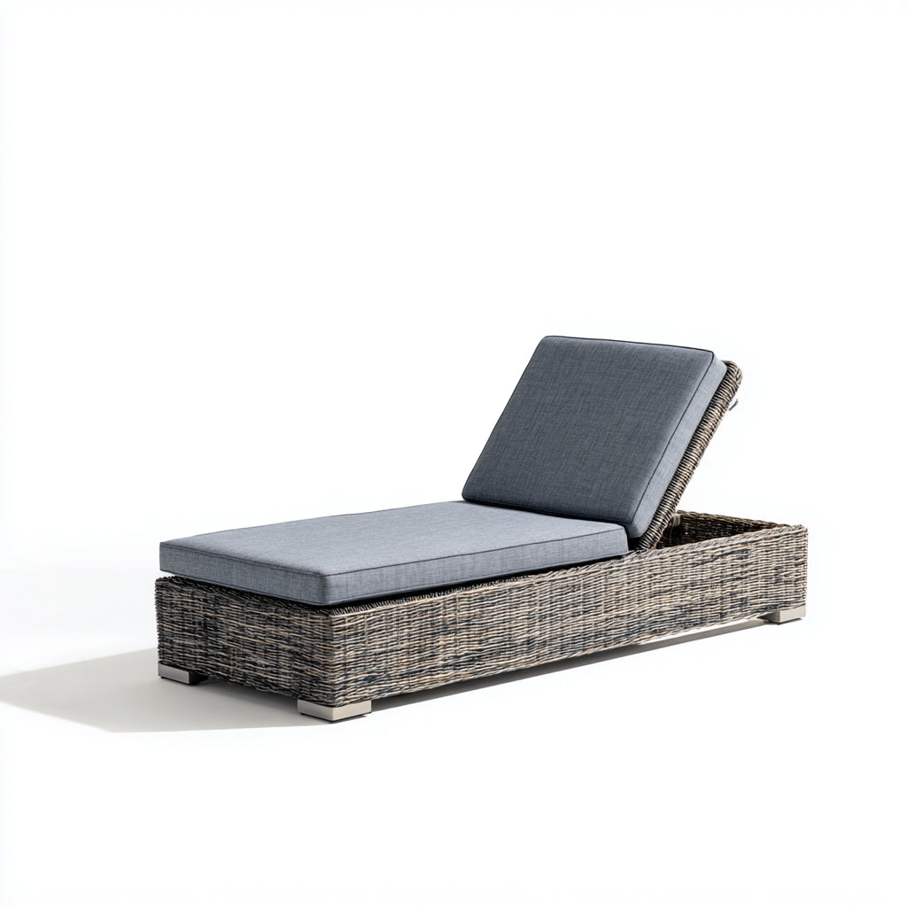 Tumbona de jardín ratán sintético 198x66x90 cm - gris - diseño ajustable