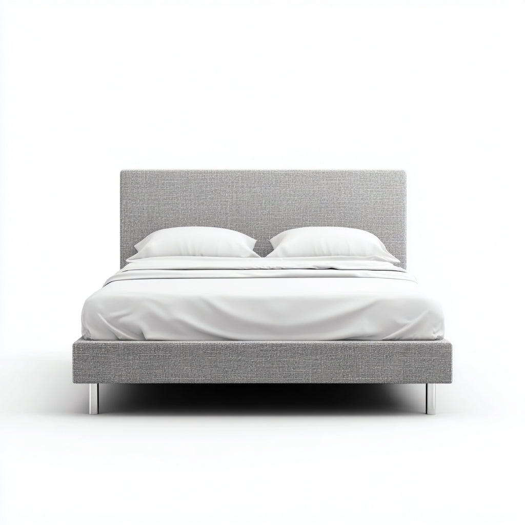 Cama matrimonial tapizada en tela 200x180x100 cm - gris claro - diseño moderno - apta para dormitorio