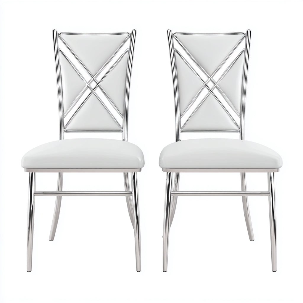 Silla de comedor tapizadas en cuero sintético con estructura metálica 50x46x98 cm - blanco - apto para comedor - diseño moderno