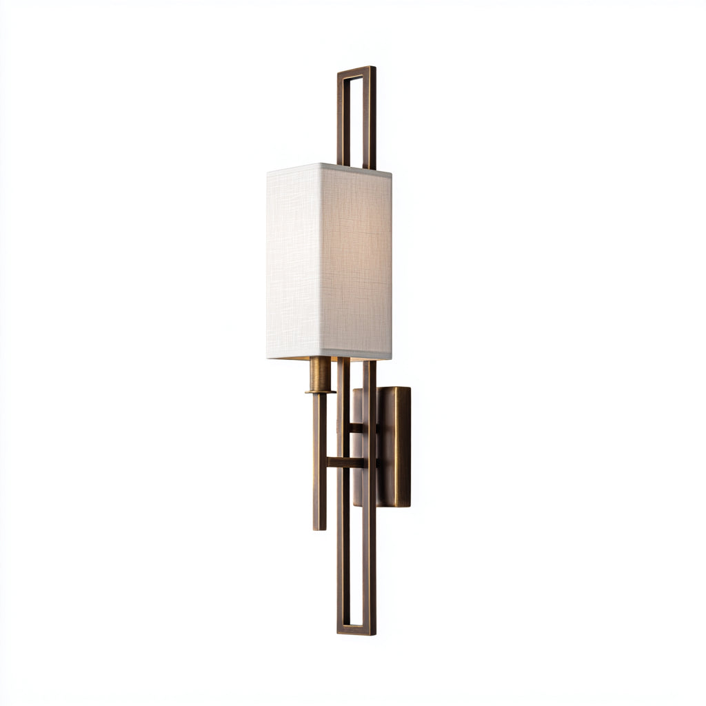 Aplique de pared metal y tela 14x16x48 cm blanco - dorado apto para pasillo diseño moderno