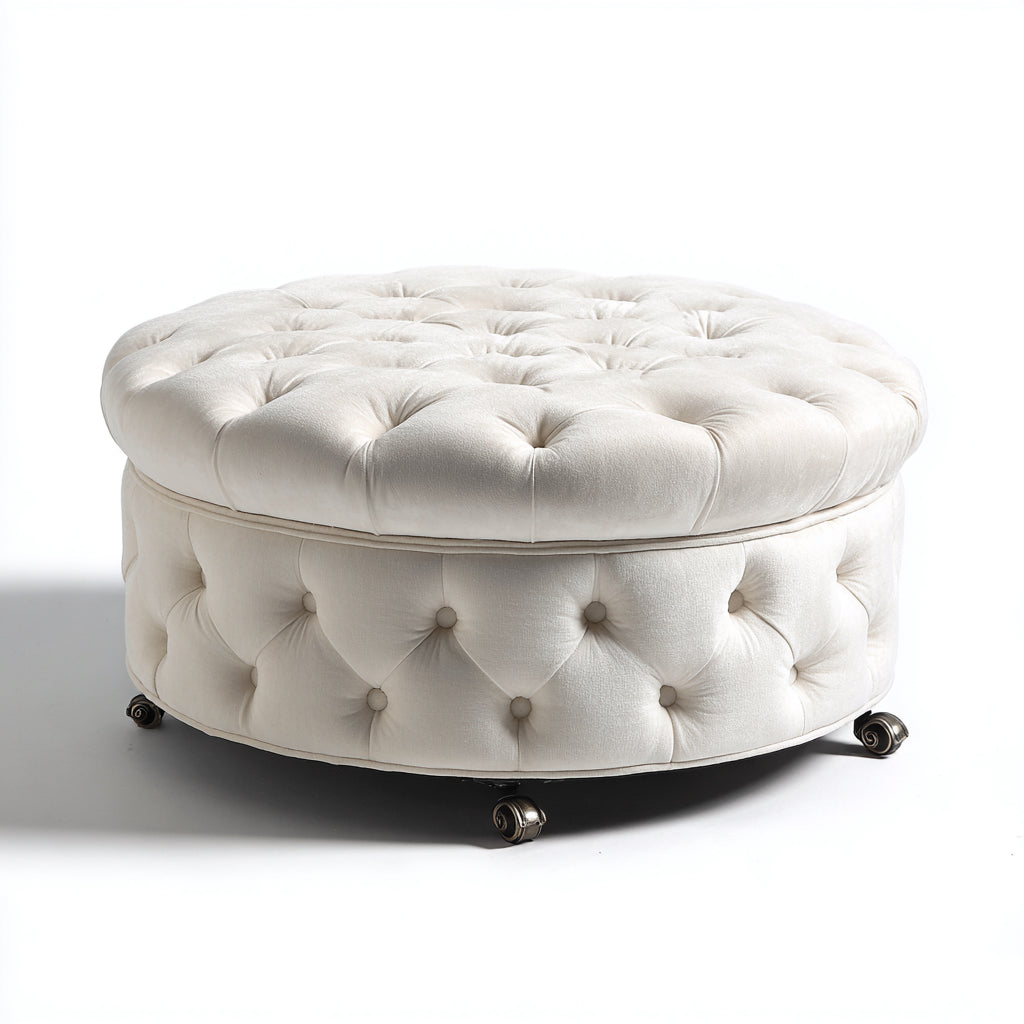 Reposapiés - terciopelo - 85x85x42 cm - blanco - diseño clásico