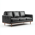 Sofá lineal de 3 plazas en cuero auténtico - 210x88x85 cm - color gris oscuro - diseño moderno - uso en salón