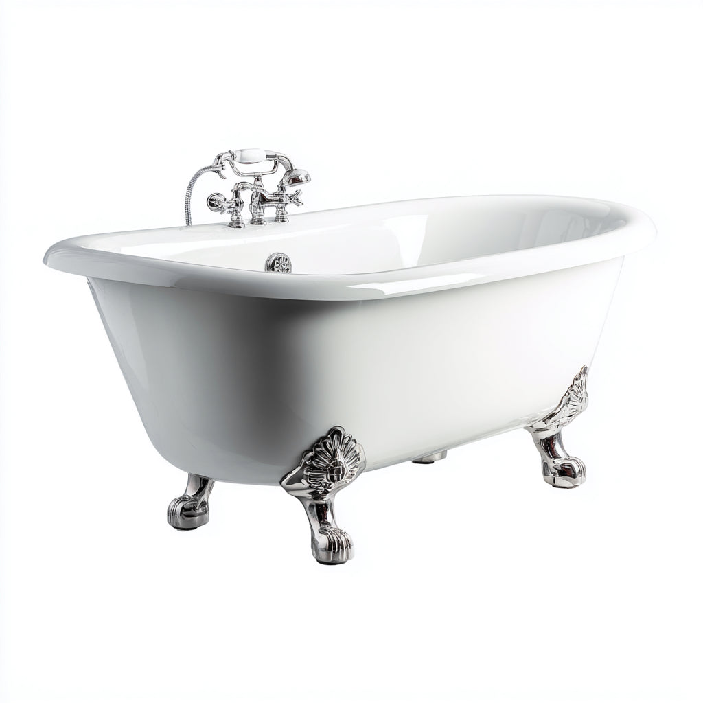 Bañera acrílica 168x75x70 cm - blanca - estilo clásico tradicional con patas para baño