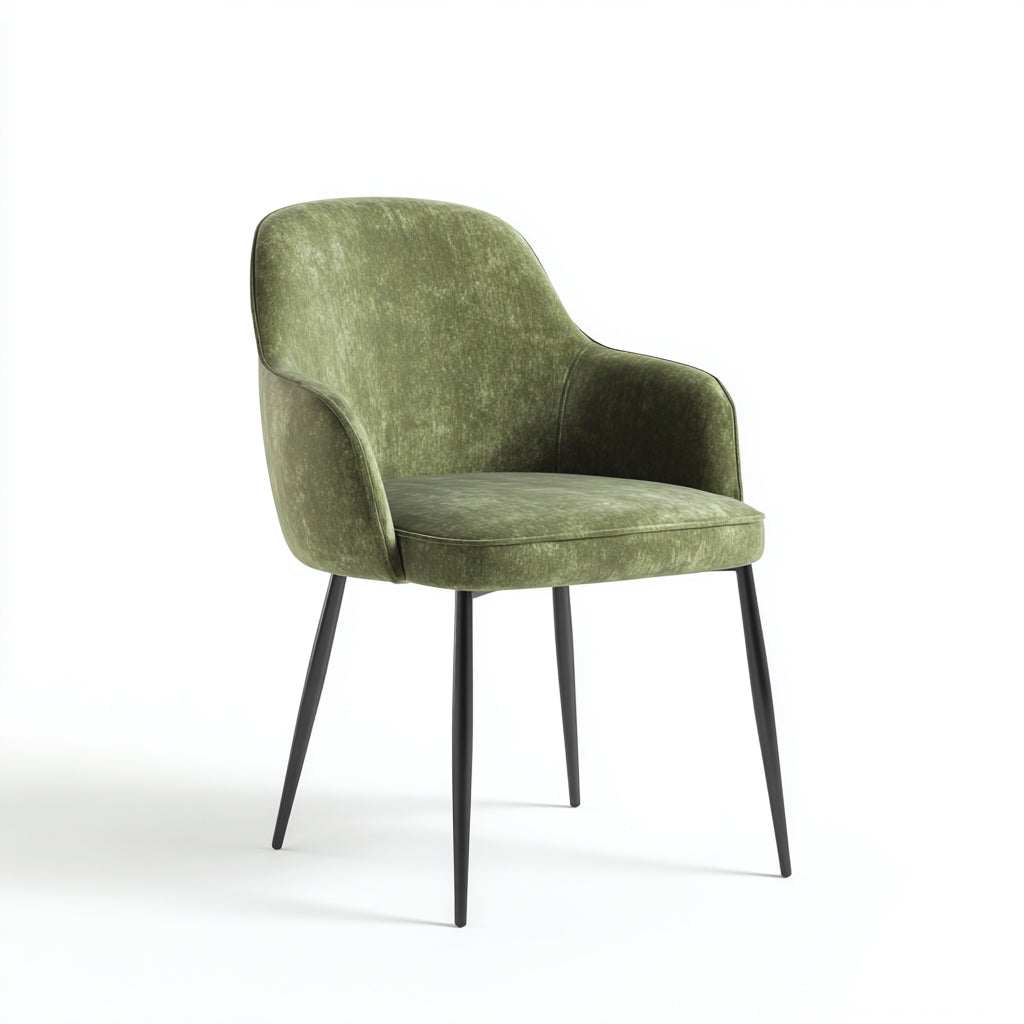 Silla de comedor tapizada en terciopelo 55x60x87 cm - verde oliva y negro - diseño moderno con reposabrazos para comedor