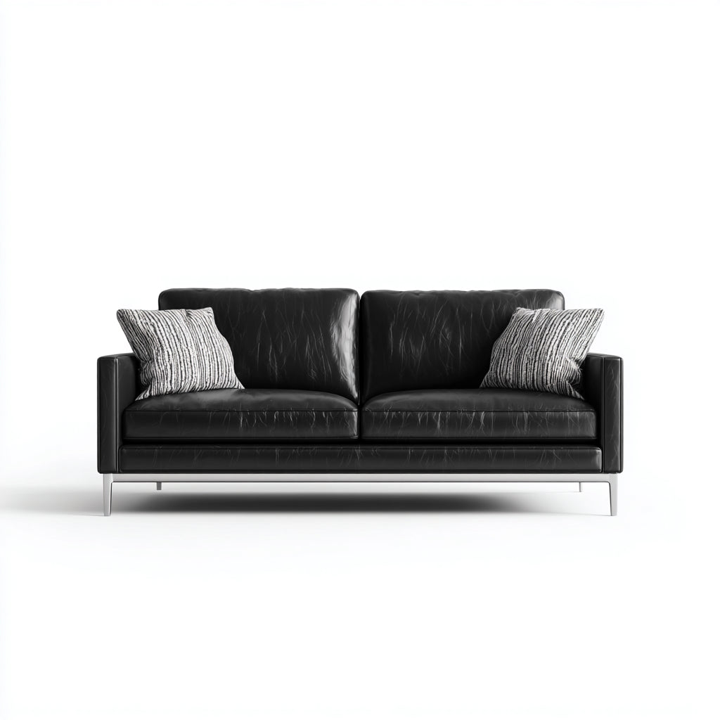 Sofá de 2 plazas - cuero auténtico - 178x86x88 cm - negro - diseño moderno