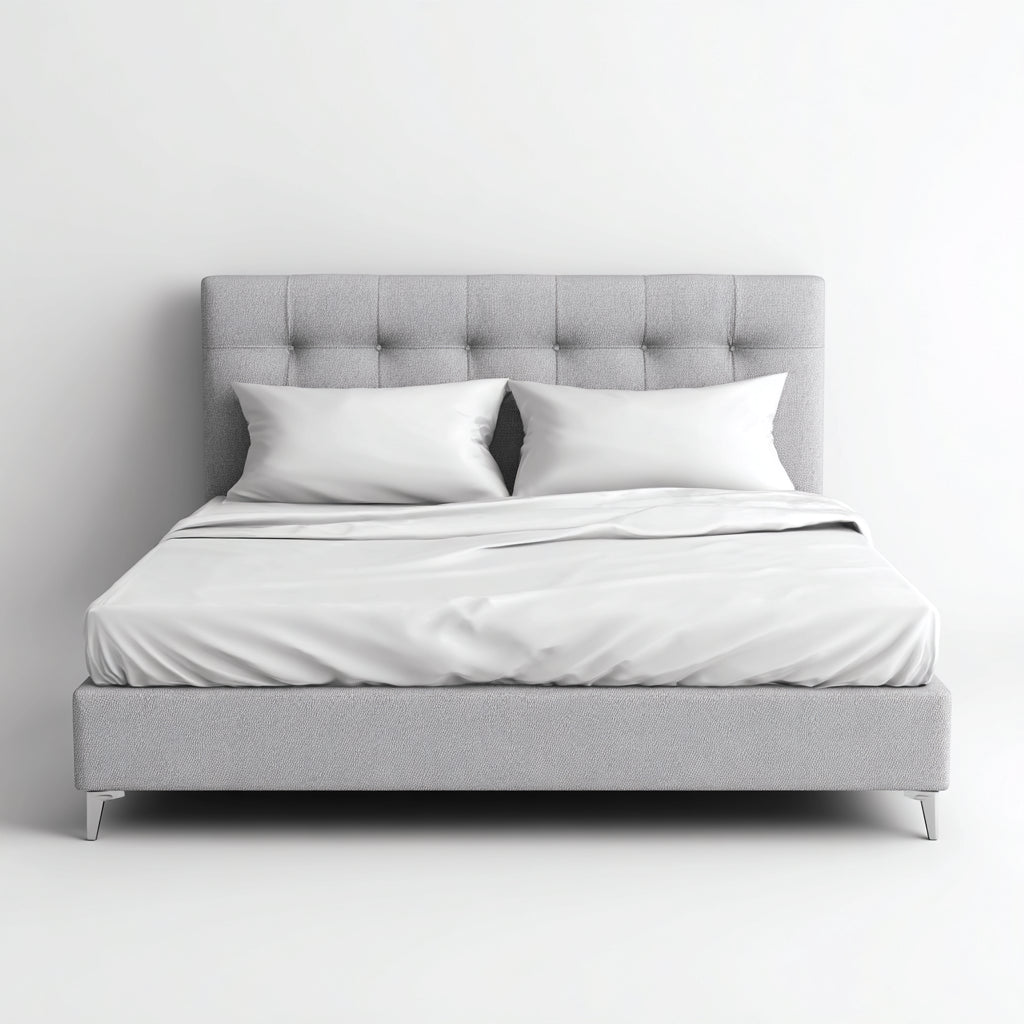 Cama matrimonial tapizada en tela 200x180x110 cm - gris claro - diseño moderno - apta para dormitorio