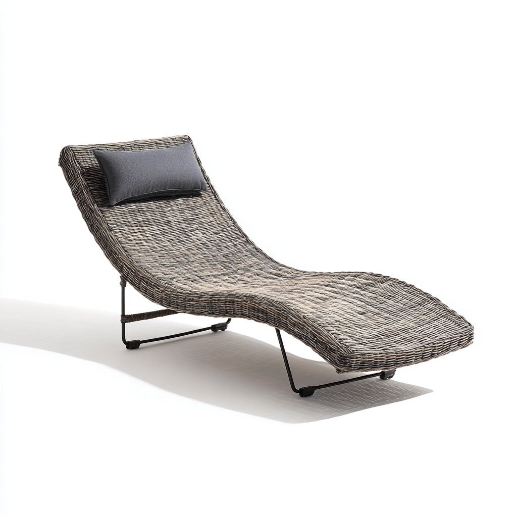 Tumbona de jardín ratán sintético 195x64x88 cm - gris - diseño ergonómico