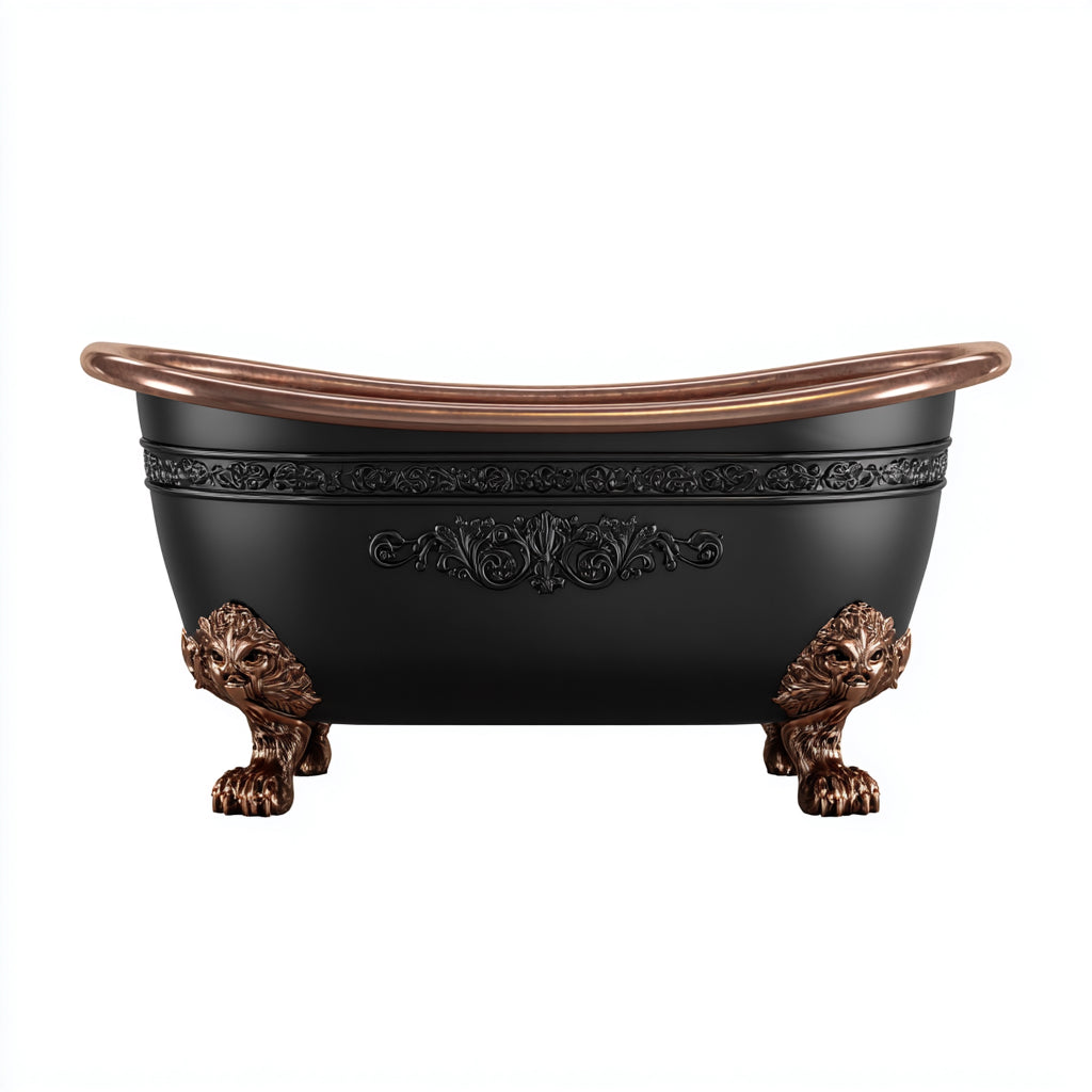 Bañera acrílica 179x78x66 cm - negro-cobre - adecuada para baño - diseño vintage