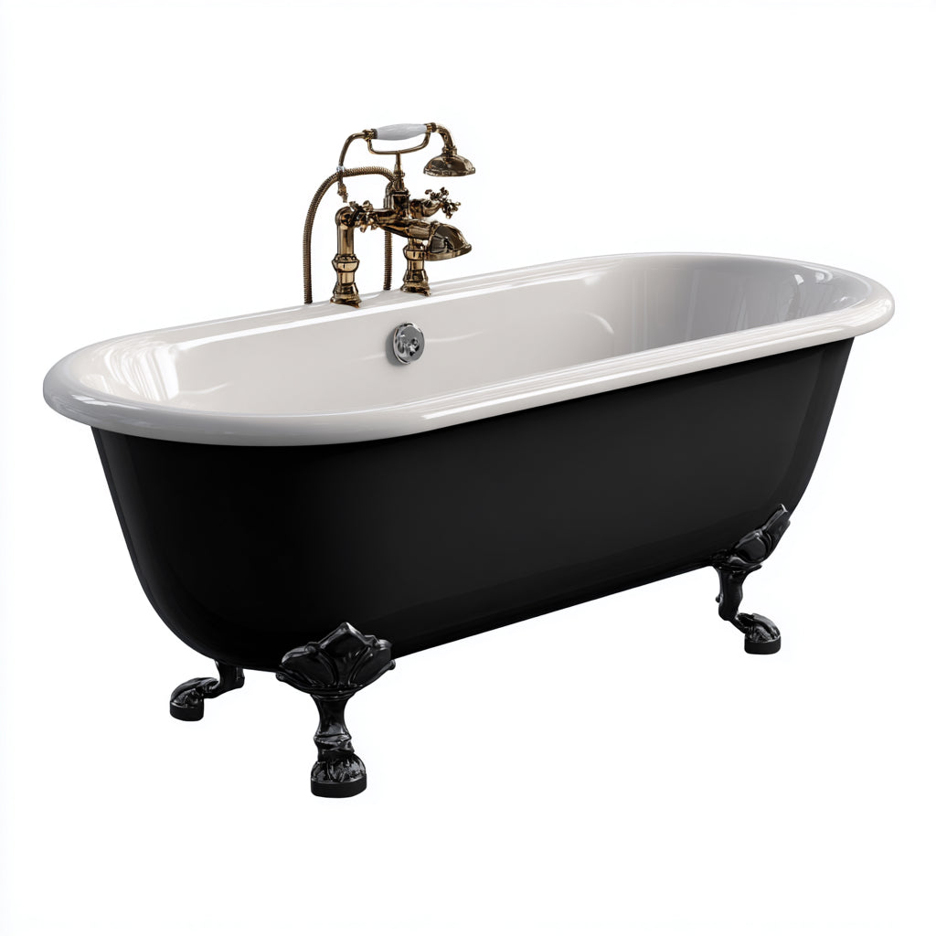 Bañera acrílica 175x76x64 cm - negro-blanco - adecuada para baño - diseño vintage