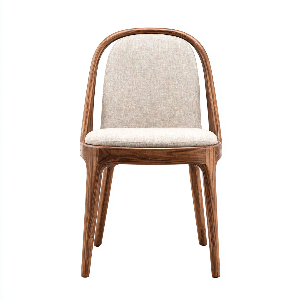 Silla de comedor de madera maciza con respaldo curvado y asiento tapizado 50x47x84 cm - madera natural - beige - apto para comedor - diseño nórdico