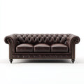 Sofá lineal de cuero marrón oscuro 210x90x75 cm - para salón - estilo clásico Chesterfield
