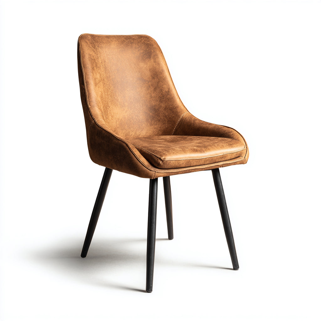 Silla de comedor tapizada en piel sintética 52x59x86 cm - marrón cuero y negro - diseño industrial moderno para comedor