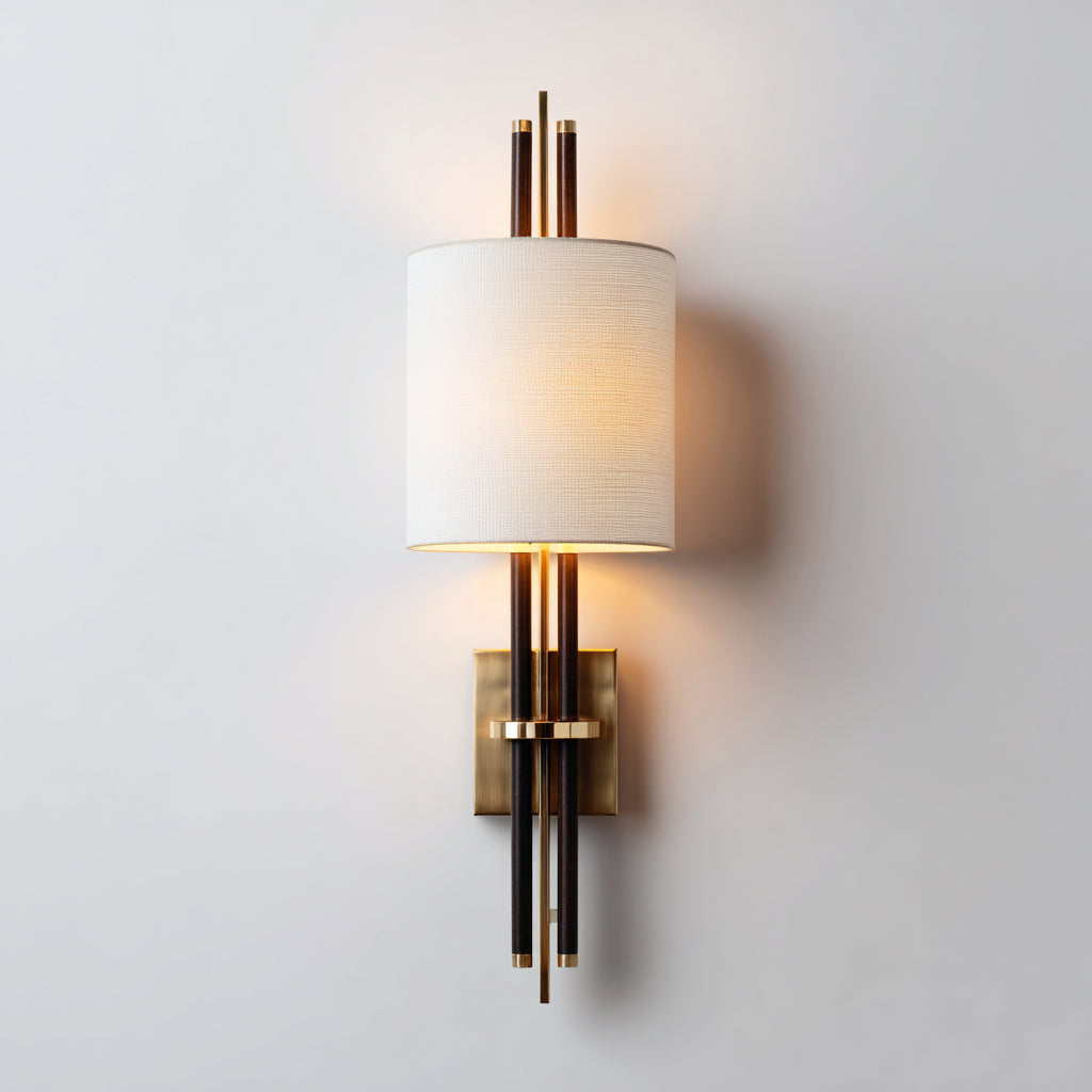 Aplique de pared metal y tela 16x18x45 cm blanco - dorado apto para pasillo diseño moderno
