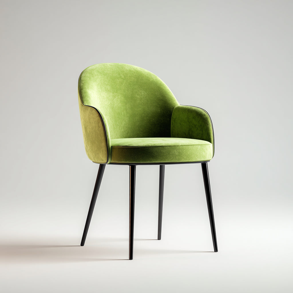 Silla de comedor tapizada en terciopelo 54x58x87 cm - verde y negro - diseño moderno con reposabrazos para comedor