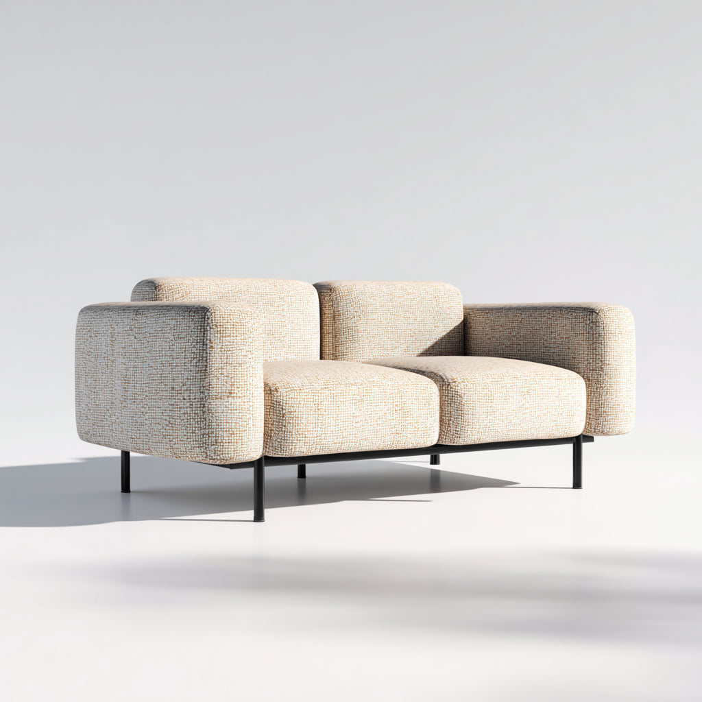 Sofá de 2 plazas - tela - 162x84x78 cm - beige claro - diseño moderno