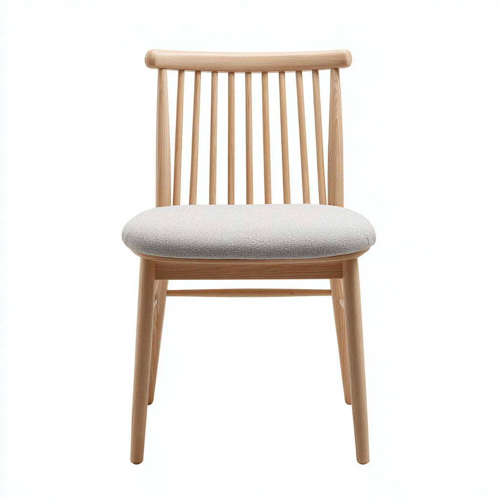 Silla de comedor de madera maciza con asiento tapizado 48x45x82 cm - madera natural - gris claro - apto para comedor - diseño nórdico