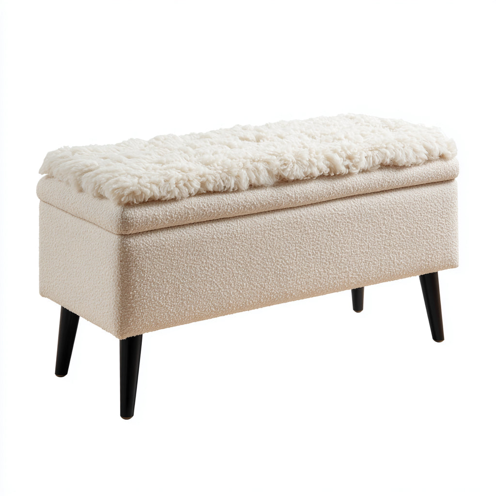 Banco de entrada tapizado beige con almacenaje 90x38x48 cm - diseño moderno para recibidor