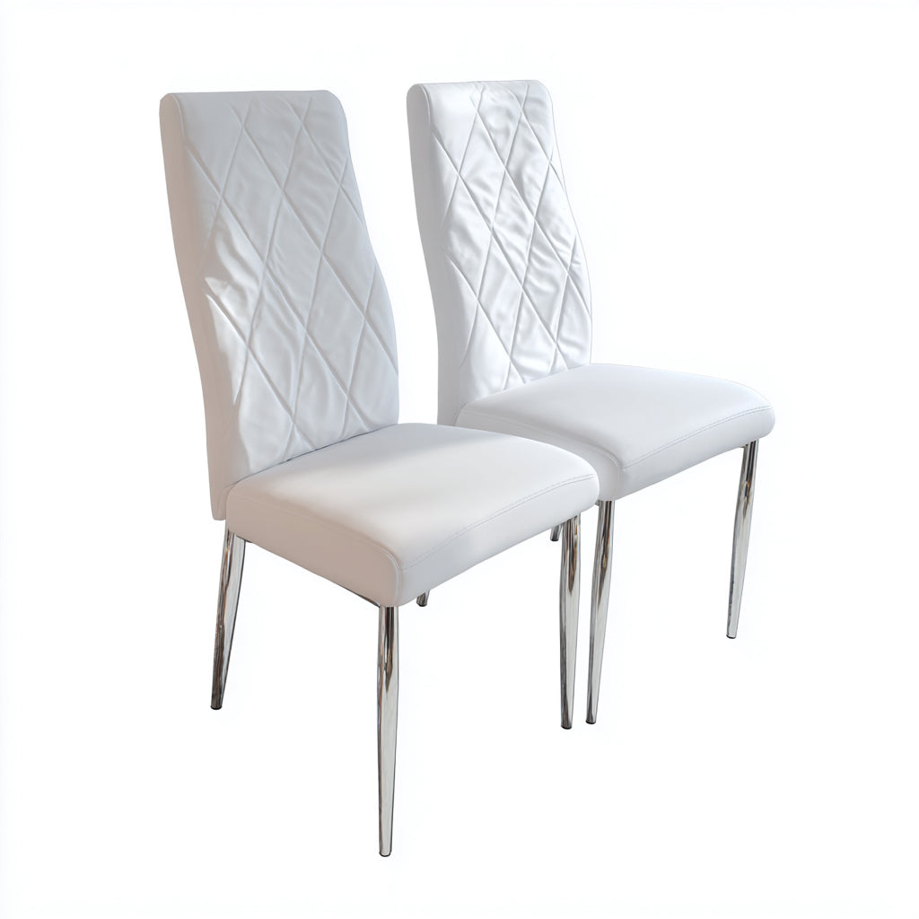 Silla de comedor tapizadas en cuero sintético con patas metálicas 52x47x100 cm - blanco - apto para comedor - diseño moderno