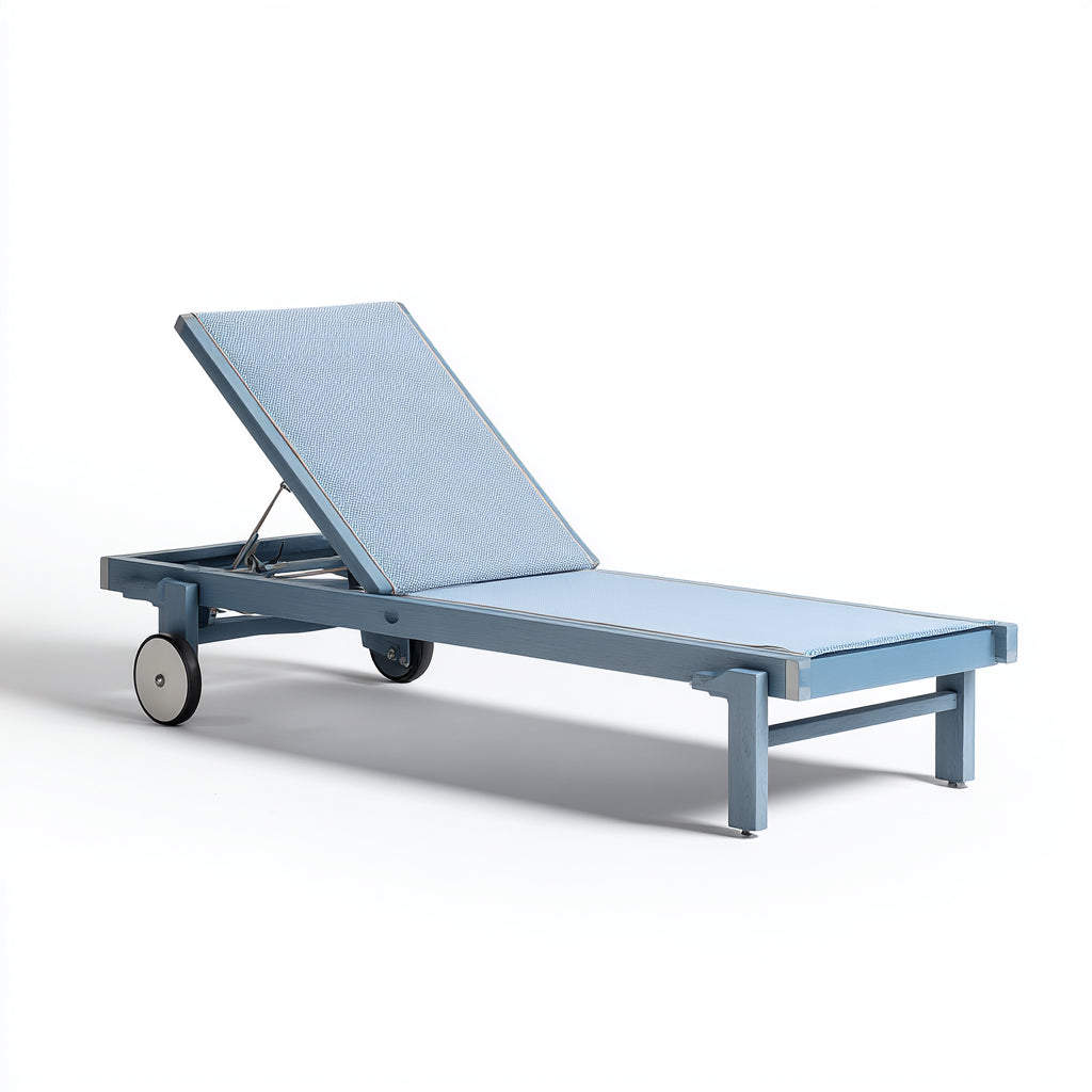 Tumbona de jardín Metal-tela 200x72x95 cm - azul - diseño reclinable con ruedas para exterior