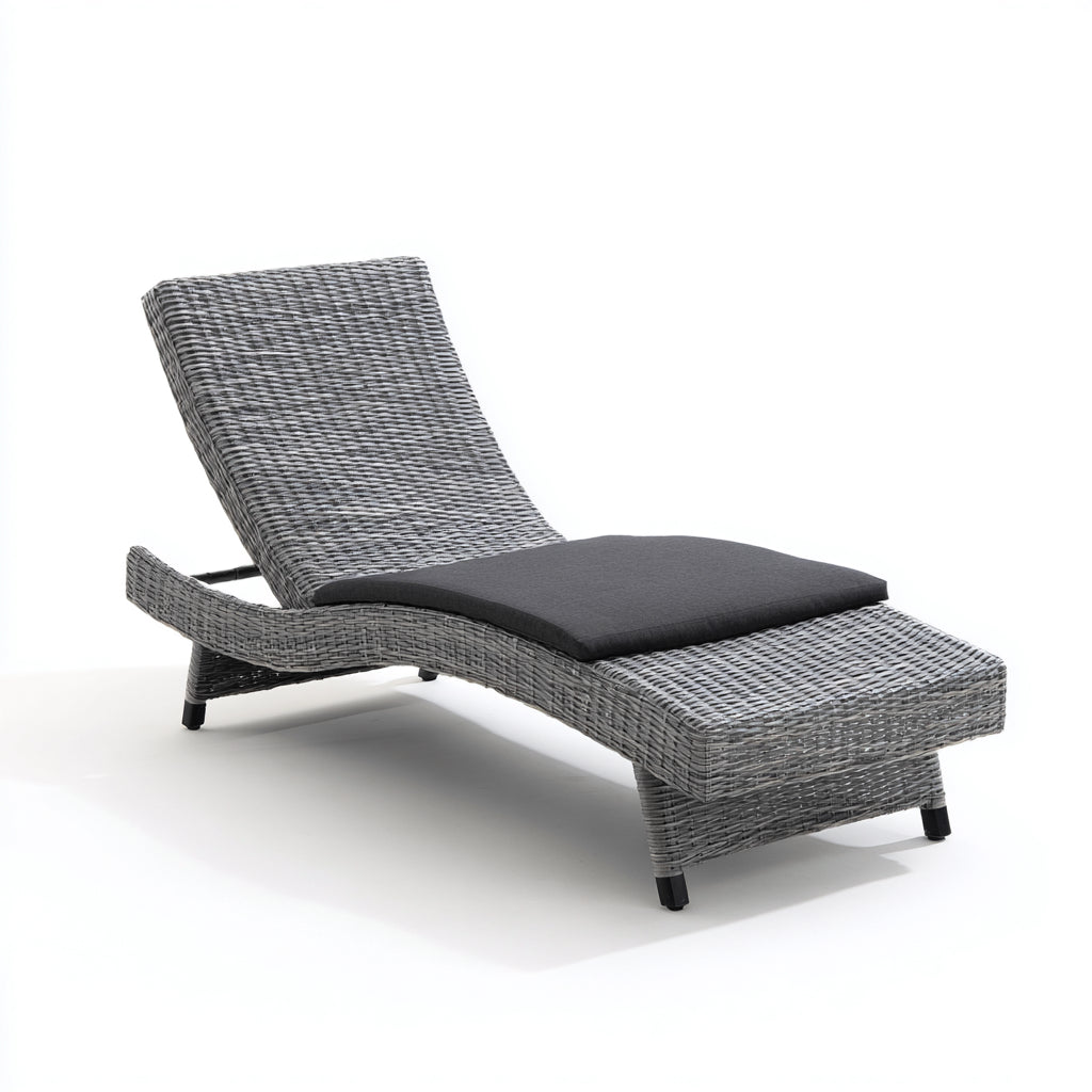 Tumbona de jardín ratán sintético 198x68x42 cm - gris - diseño moderno - para exterior