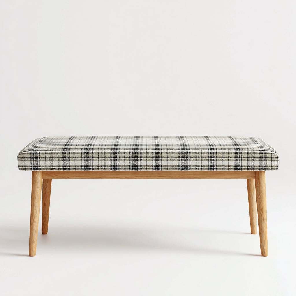 Banco de entrada madera tapizado estampado a cuadros 110x38x47 cm - diseño moderno para recibidor