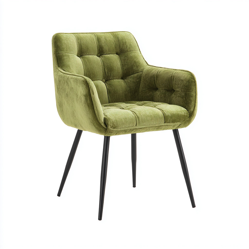Silla de comedor tapizada en terciopelo 56x61x89 cm - verde musgo y negro - diseño moderno acolchado con reposabrazos para comedor