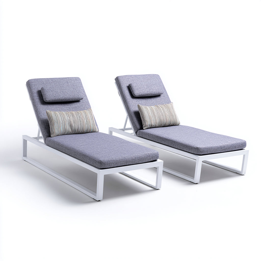 Tumbonas de jardín de estructura metálica y cojín gris 201x64x87 cm gris-blanco para exterior - estilo moderno