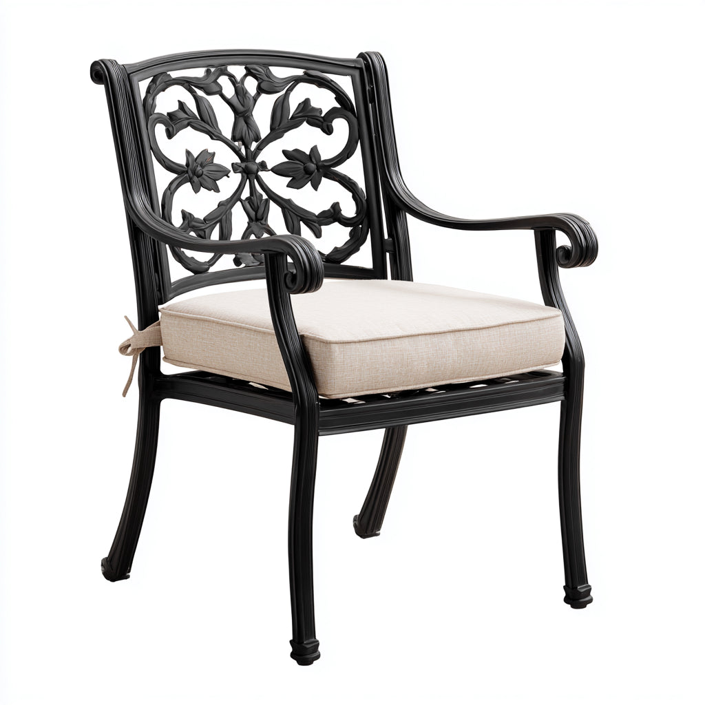 Silla de jardín aluminio fundido 60x58x90 cm - negro-beige - estilo clásico apta para exterior