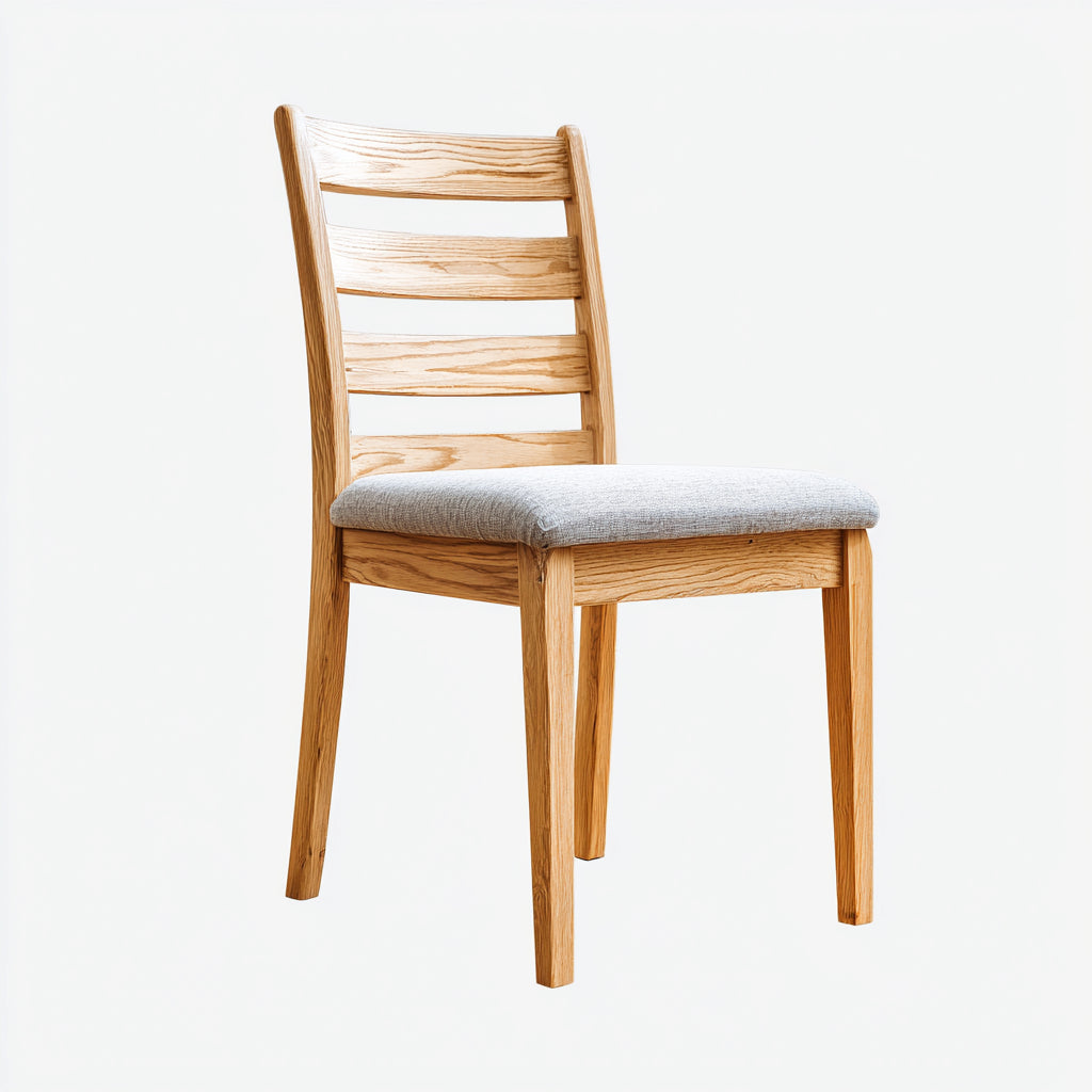 Silla de comedor de madera maciza con asiento tapizado 48x45x85 cm - madera natural - gris claro - apto para comedor - diseño nórdico
