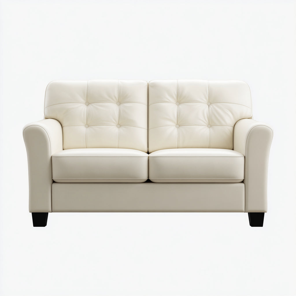 Sofá de 2 plazas - cuero auténtico - 170x88x92 cm - blanco marfil - estilo clásico