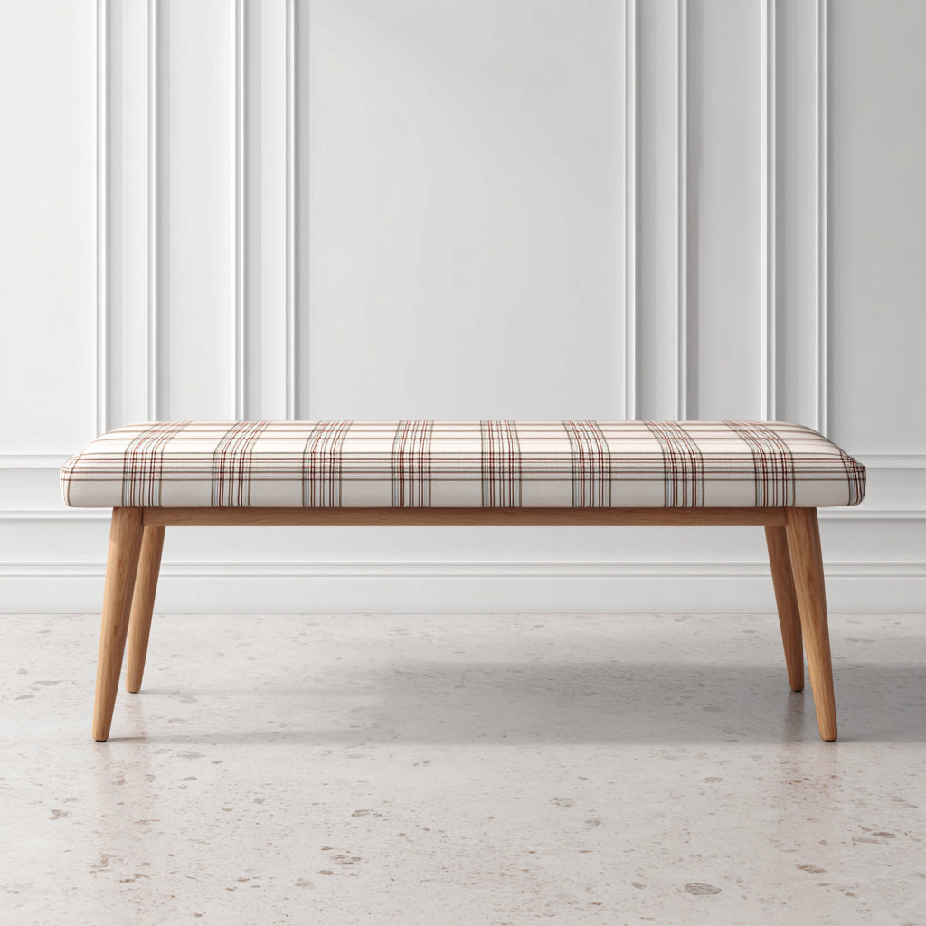 Banco de entrada madera tapizado estampado a cuadros 112x38x47 cm - diseño moderno para recibidor