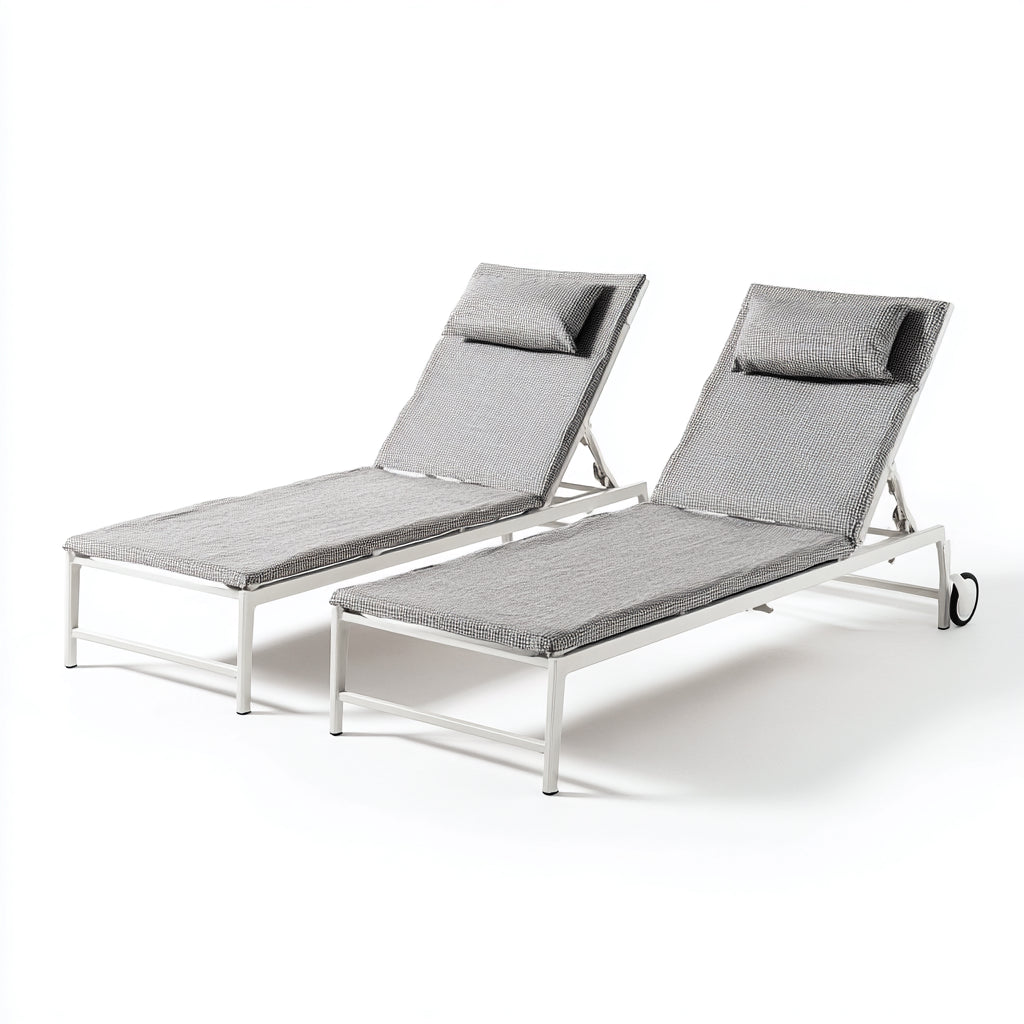 Tumbonas de jardín de estructura metálica y cojín gris 200x63x89 cm gris-blanco para exterior - estilo moderno