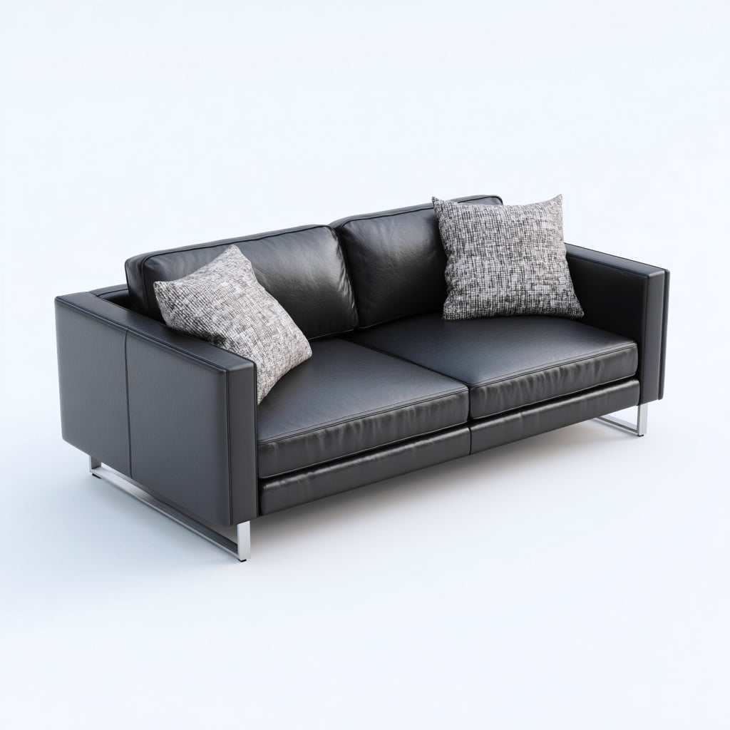 Sofá de 2 plazas - cuero auténtico - 180x87x88 cm - negro - diseño moderno