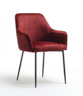 Silla de comedor tapizada en terciopelo 54x58x88 cm - rojo oscuro y negro - diseño moderno con reposabrazos para comedor