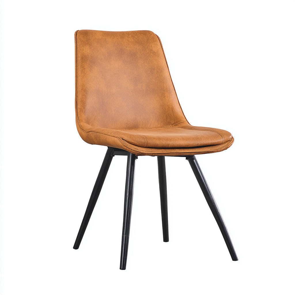Silla de comedor tapizada en piel sintética 49x58x84 cm - marrón camel y negro - diseño moderno para comedor