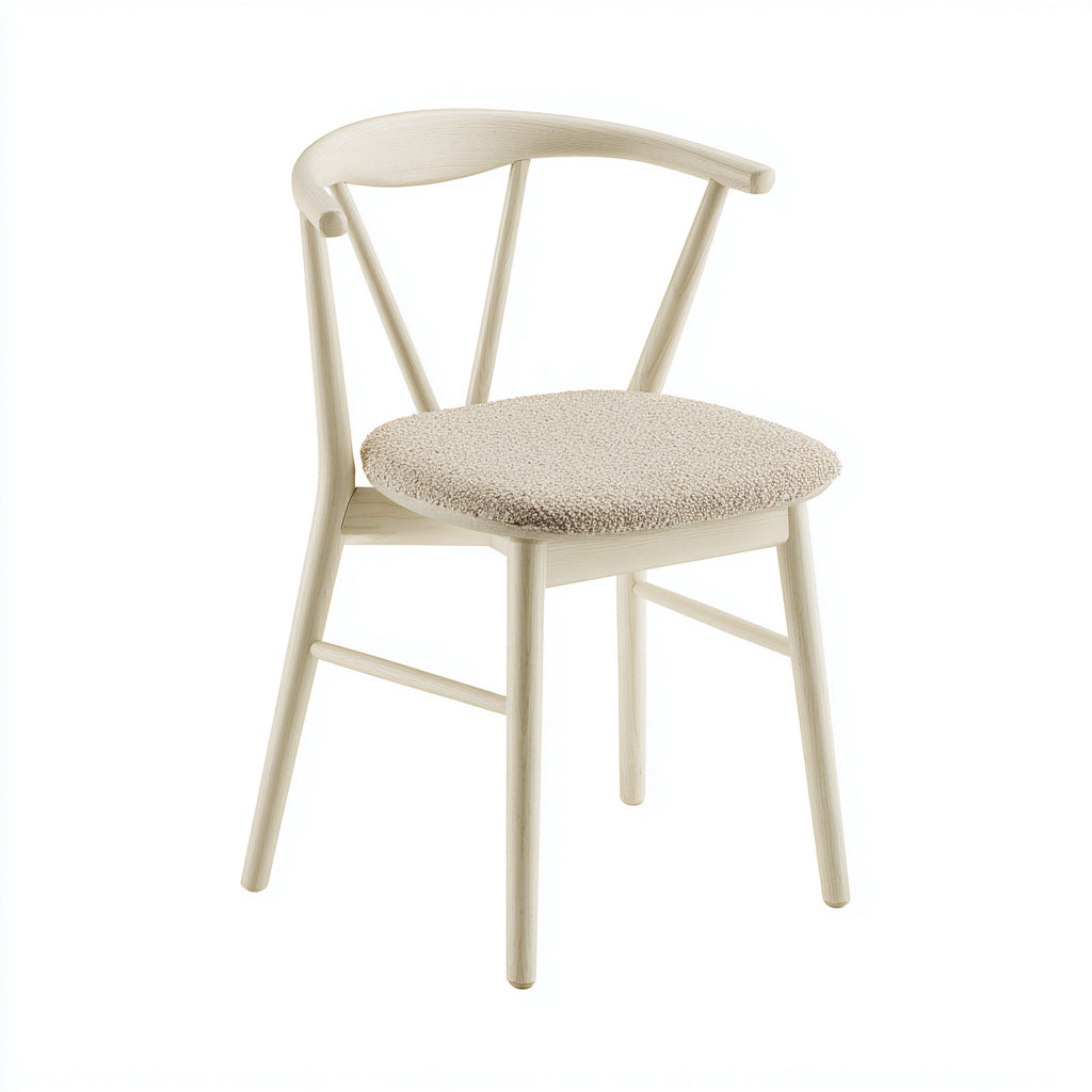 Silla de comedor de madera maciza con asiento tapizado 50x53x78 cm - color crema - estilo nórdico moderno para comedor