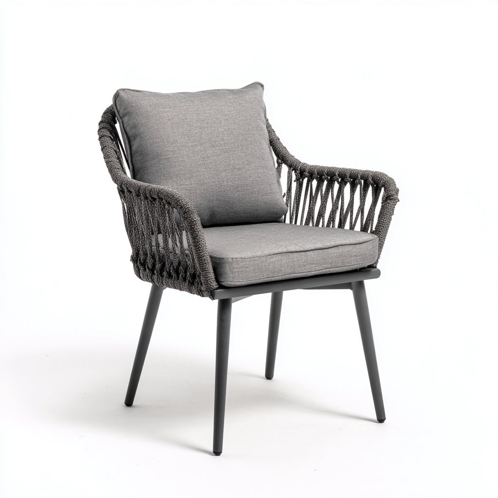 Silla de jardín cuerda y acero 60x58x82 cm - gris - estilo moderno apta para exterior