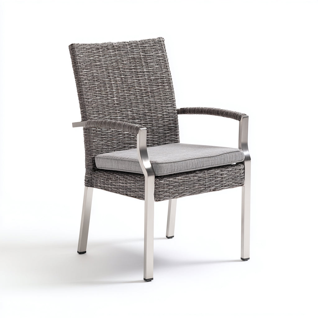 Silla de jardín ratán sintético y metal 58x60x90 cm - gris - estilo moderno apta para exterior